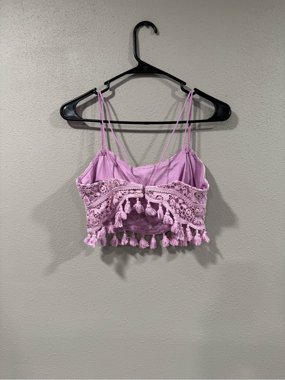 Sherri Hill Lavender Crochet Lace Mini Dress with Tassel Trim - Picture 3 of 8